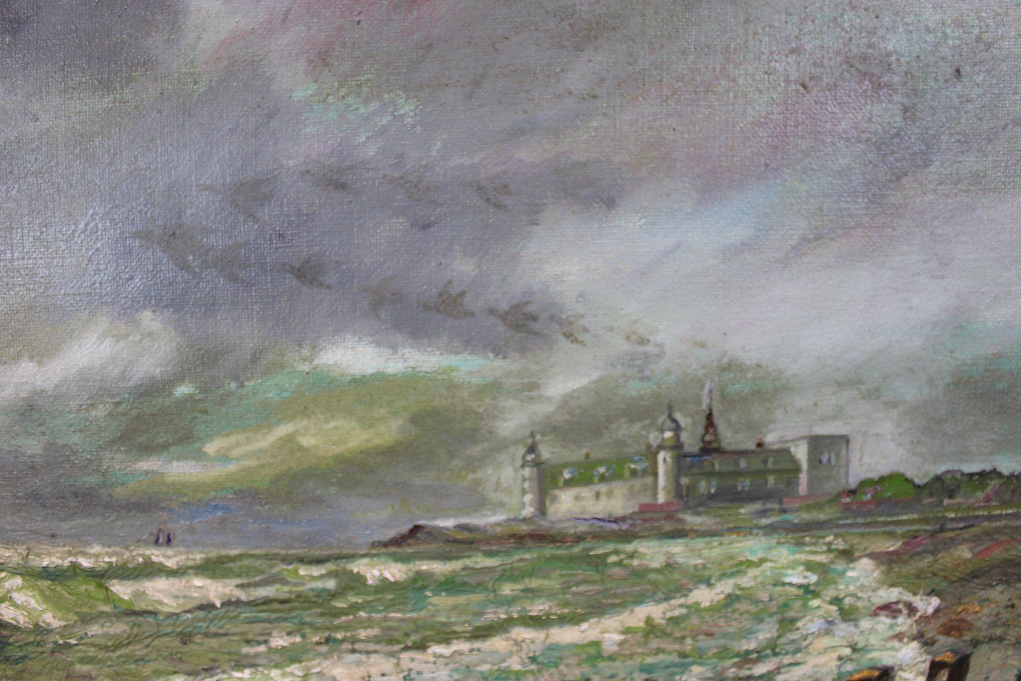 Painting With Motif Of Kronborg And Gold Frame Signed Gk From 1968. photo furniture
