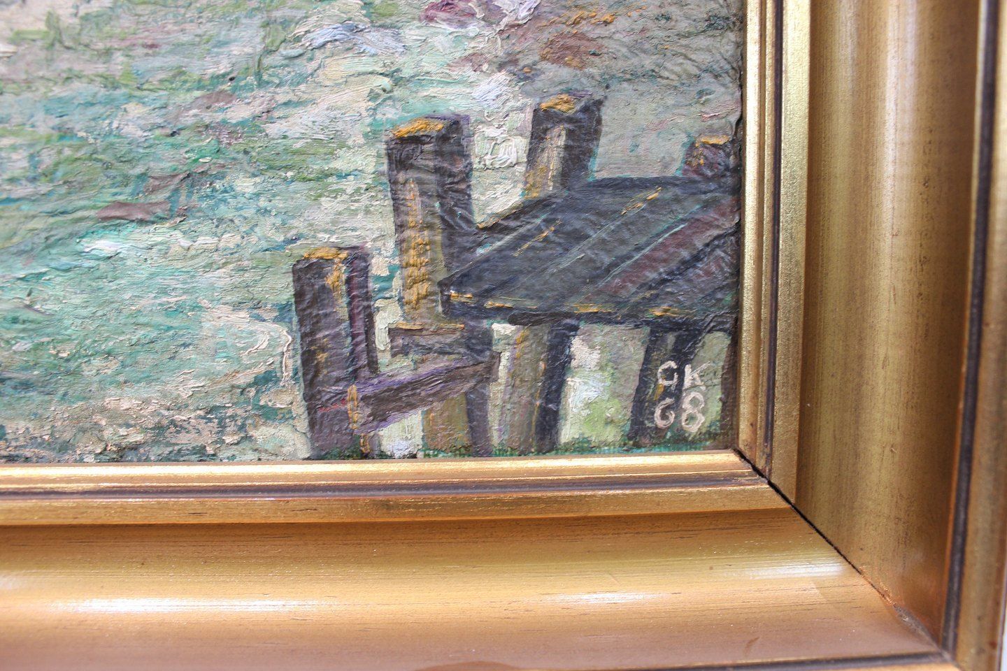 Painting With Motif Of Kronborg And Gold Frame Signed Gk From 1968. photo Art