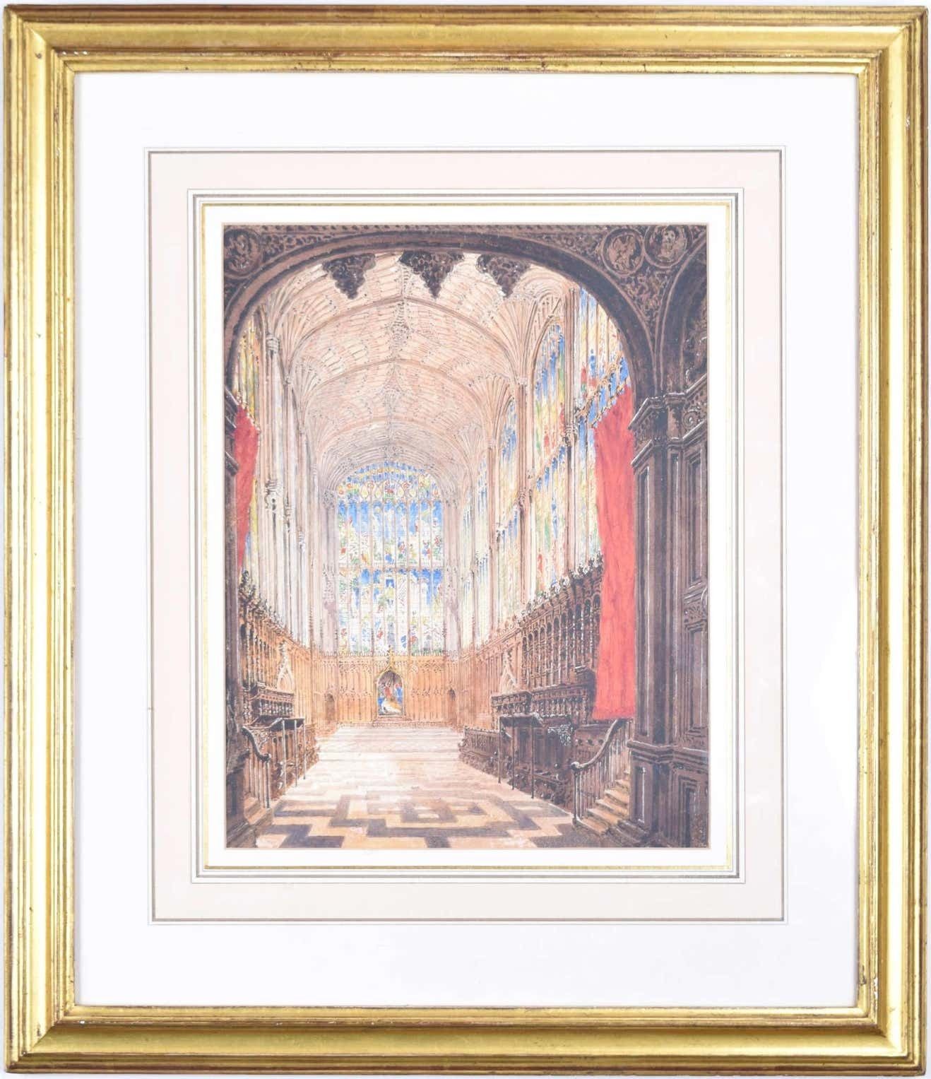 Joseph Murray Ince, 'King's College Chapel, Cambridge' Watercolour (1844) photo furniture