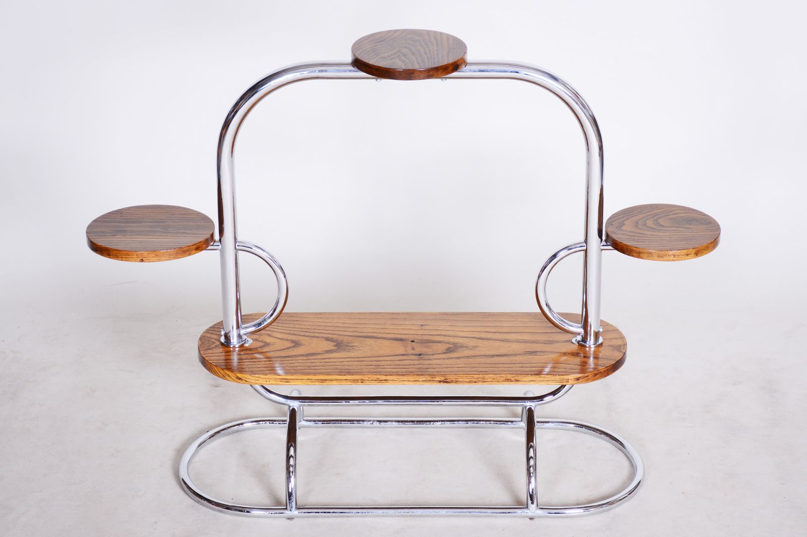 Czech Bauhaus Chrome Flower Stand Made Out Of Oak, Lacquered, 1930s photo for sale