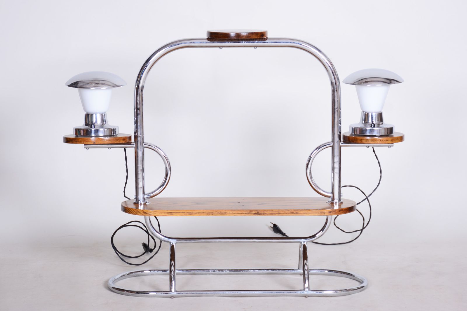 Czech Bauhaus Chrome Flower Stand Made Out Of Oak, Lacquered, 1930s photo Furniture