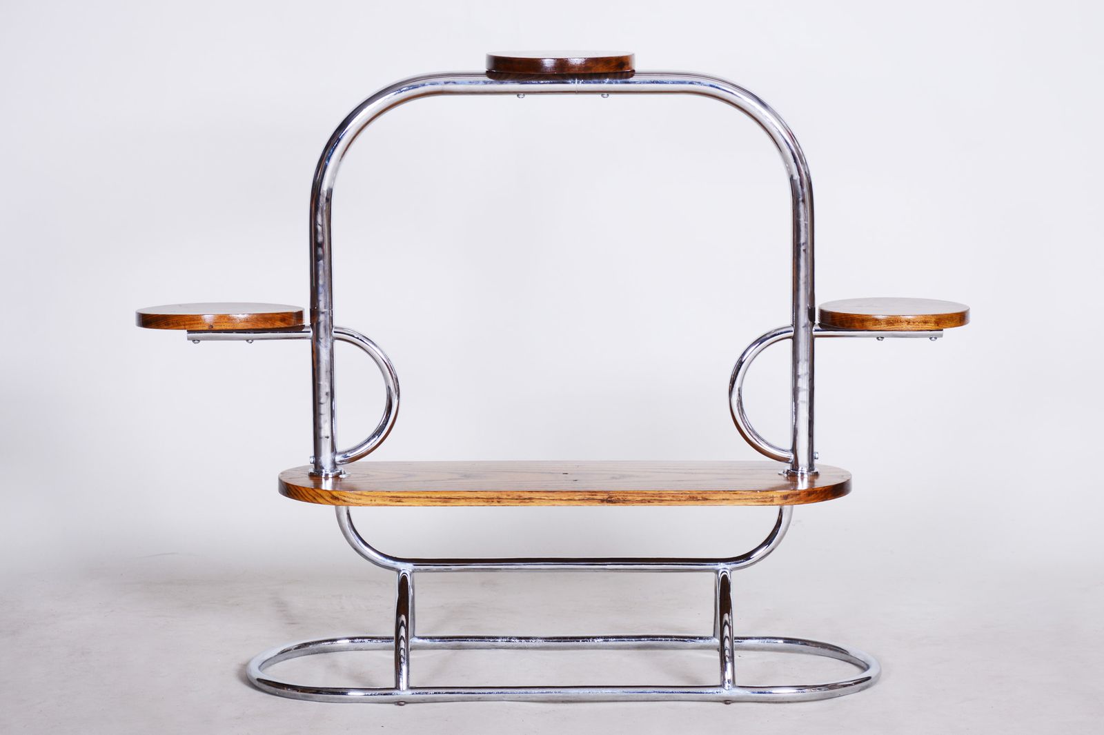 Czech Bauhaus Chrome Flower Stand Made Out Of Oak, Lacquered, 1930s photo 1200.0