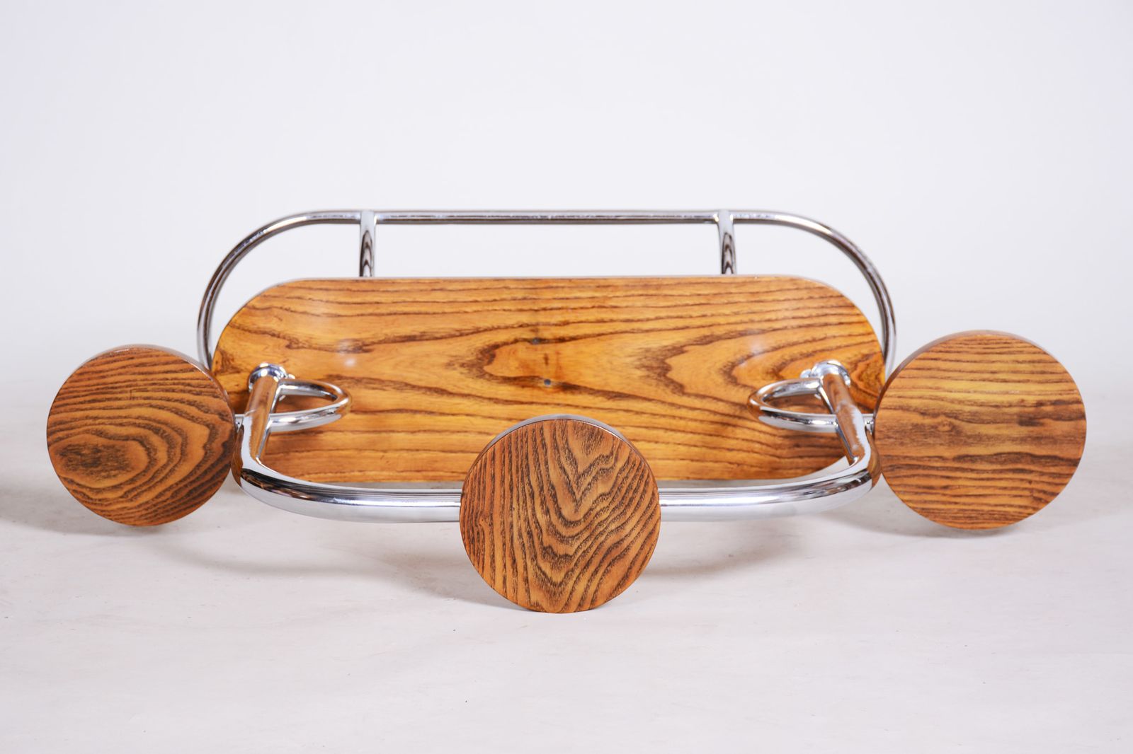photo for sale Czech Bauhaus Chrome Flower Stand Made Out Of Oak, Lacquered, 1930s