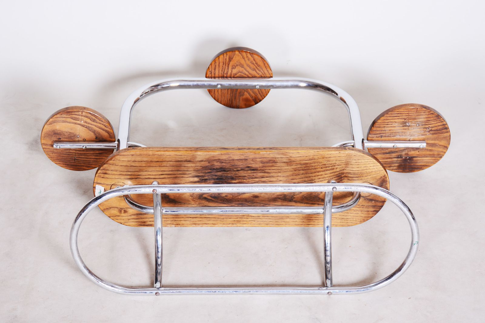 photo vinterior Czech Bauhaus Chrome Flower Stand Made Out Of Oak, Lacquered, 1930s