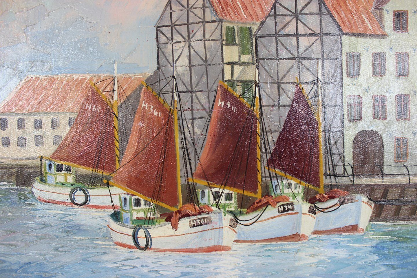 Oil Painting With Motif Of Ships And Gilded Frame, Signed Thornøe. photo furniture