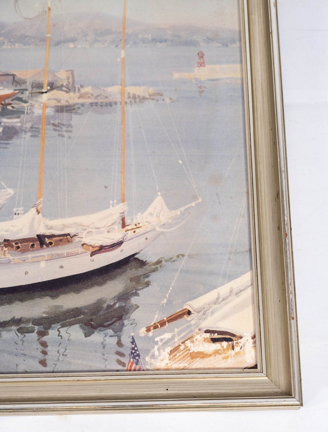Print With Ports Motif With Unknown Signature From The 1950s. photo furniture