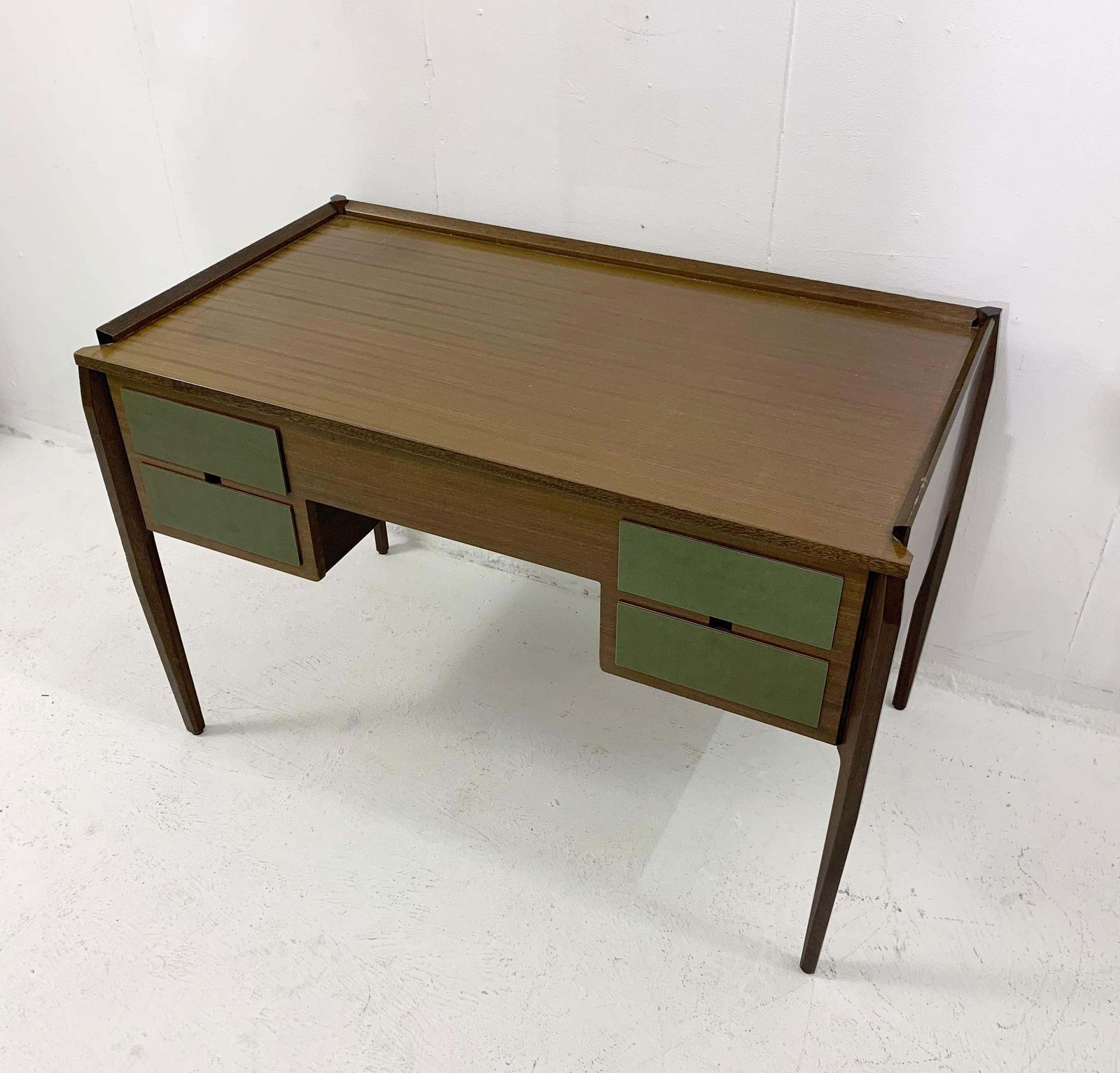 Mid Century Modern Wooden Italian Desk With 4 Green Drawers photo furniture