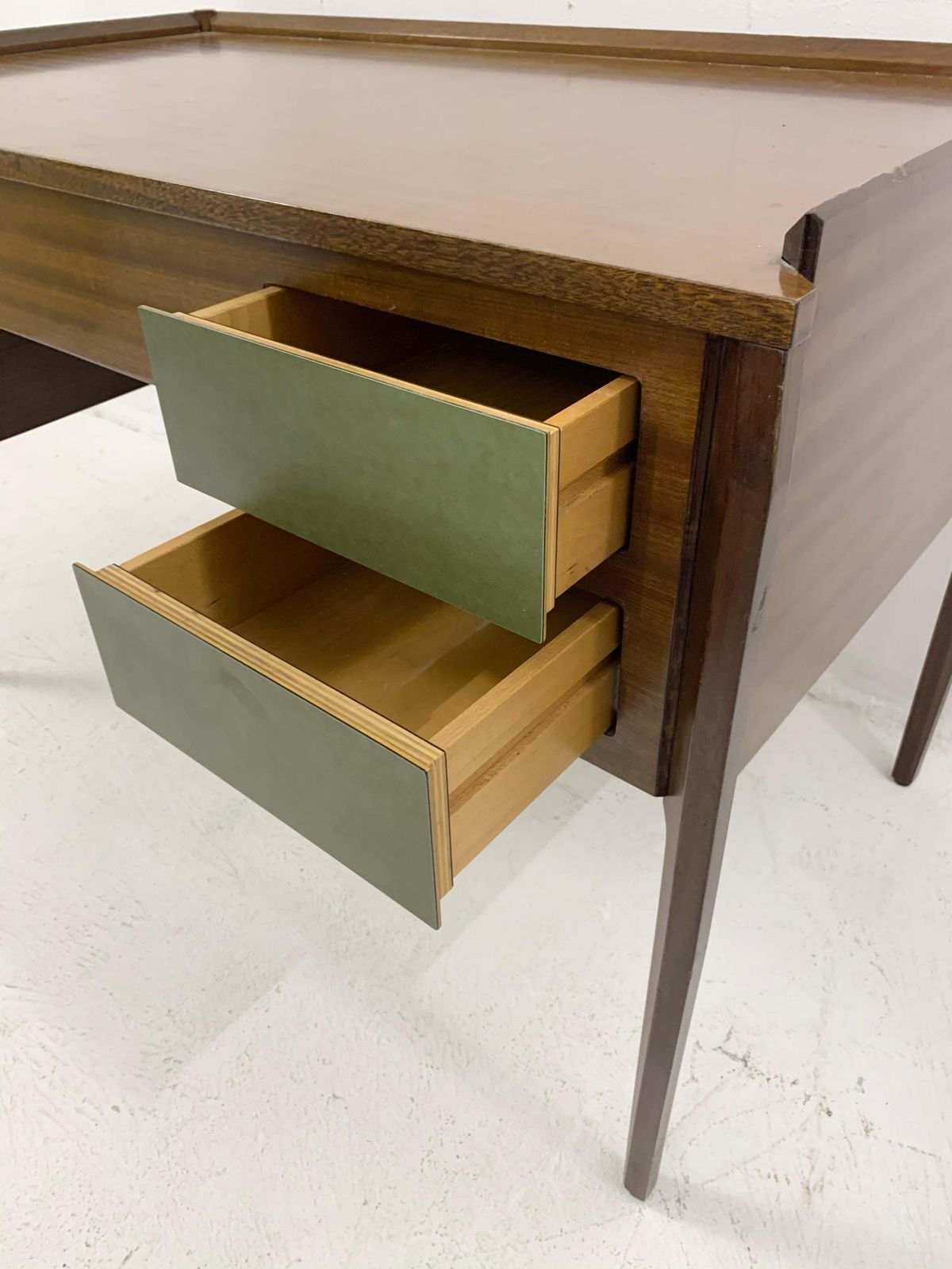 Mid Century Modern Wooden Italian Desk With 4 Green Drawers photo Furniture