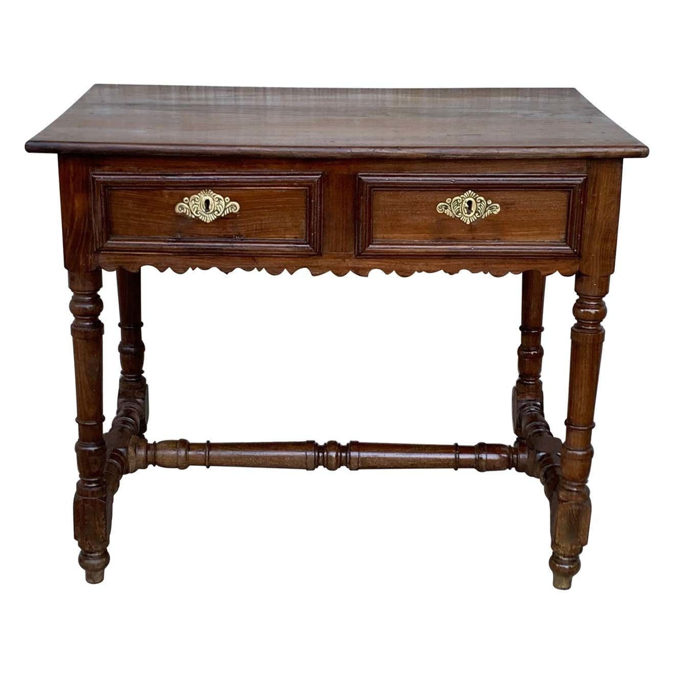 Early 20th Spanish Mobila Country Farm Desk With, Side Table Or Butcher Block