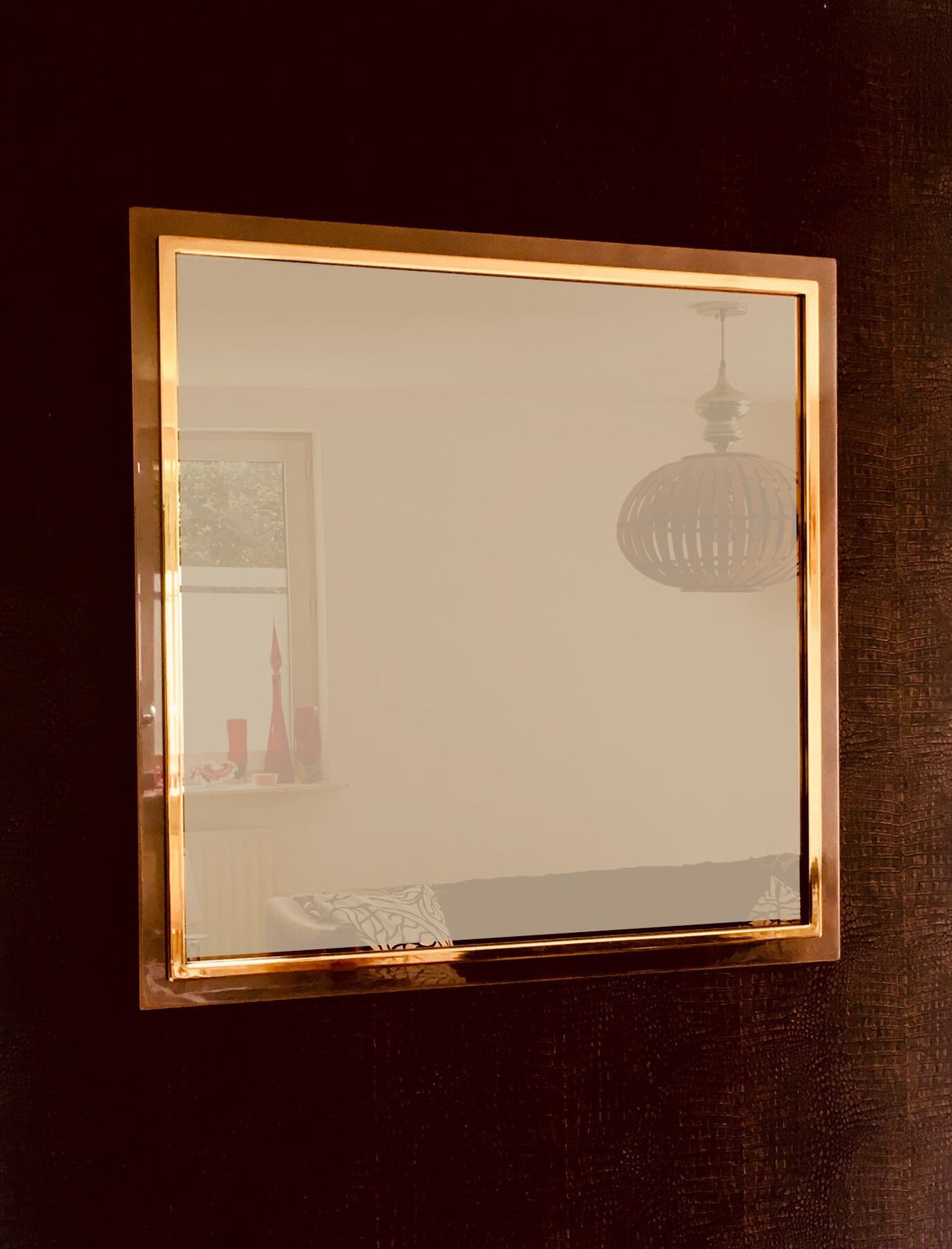 Postmodern Design Xl Vierkante Bronzen Spiegel Van Belgo Chrom, België, Jaren 1980 photo vinterior