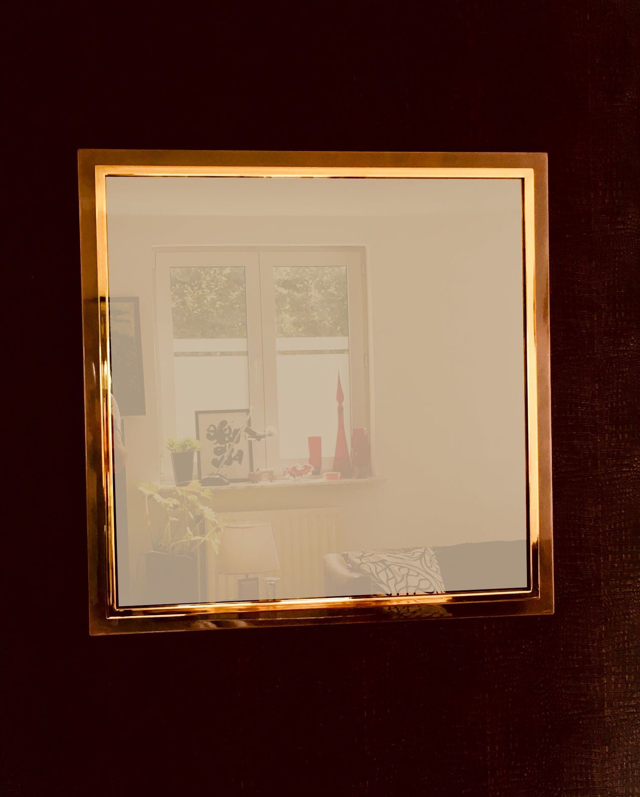 Postmodern Design Xl Square Bronze Mirror By Belgo Chrom, Belgium 1980's photo vintage