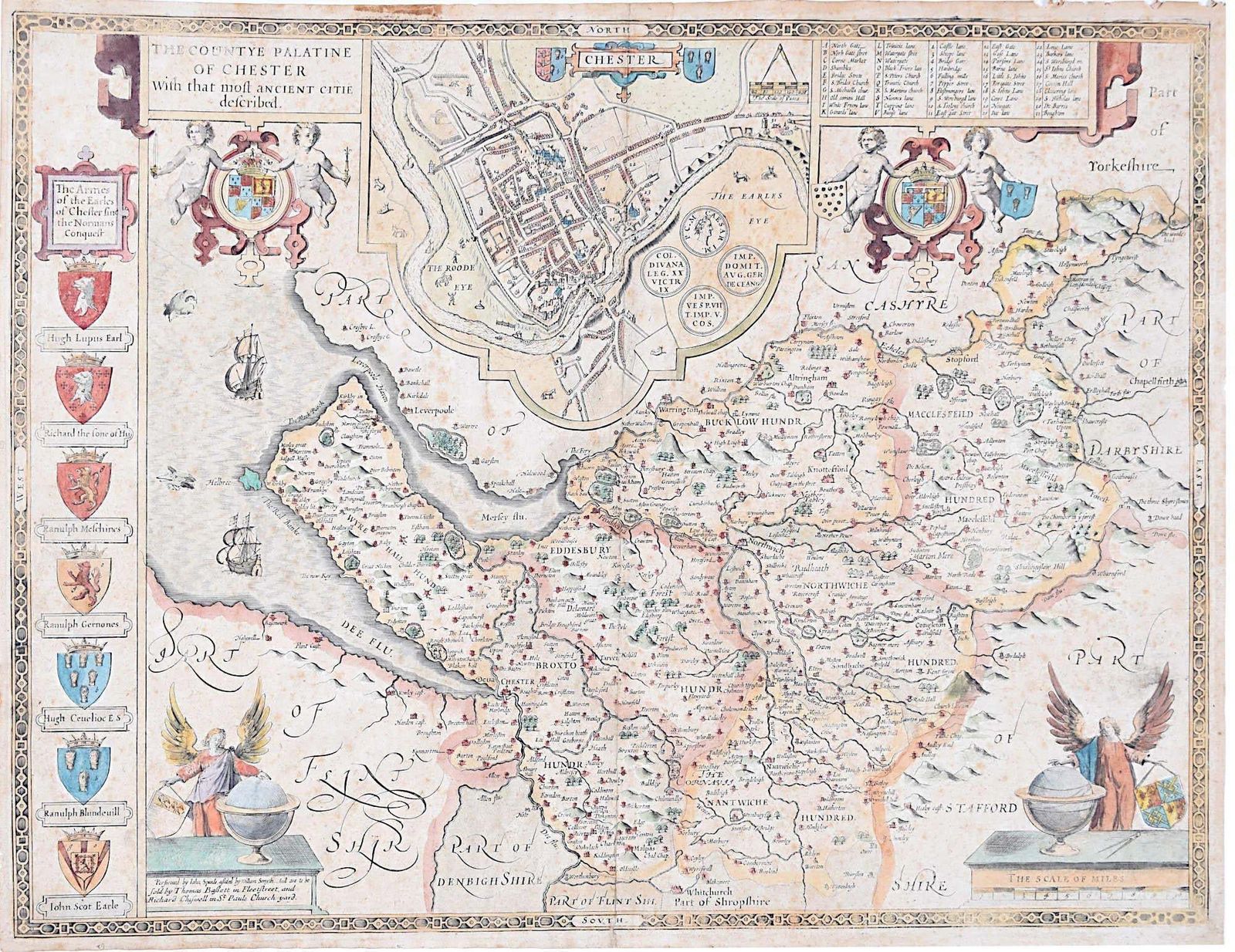John Speede, 'Map Of The Countye Palatine Of Chester With That Most Ancient Citie' (1676)