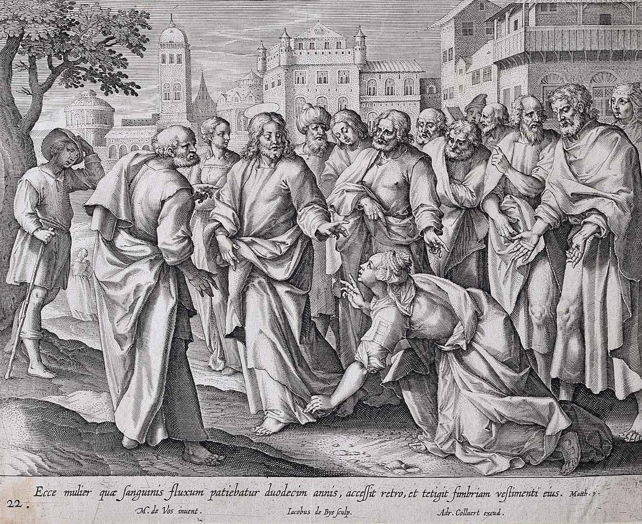 Adriaen Collaert 'The Healing Touch Of Jesus' 17th Century Engraving