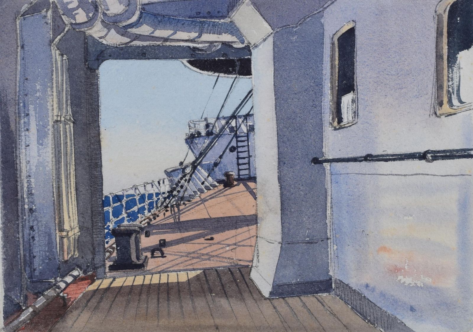 Claude Muncaster: 1948 City Of New York Maritime Art Watercolour Ship Steamer C. 1950