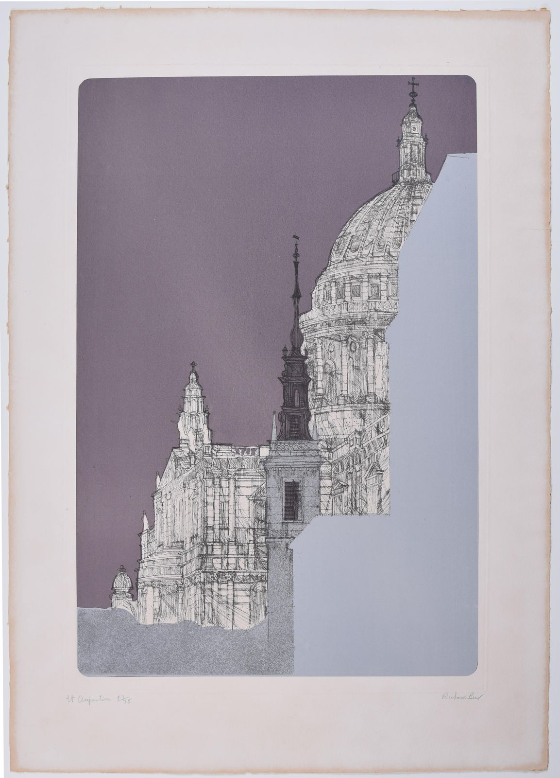 Richard Beer, 'St Augustine's Church Watling Street London' Etching (1970) photo furniture