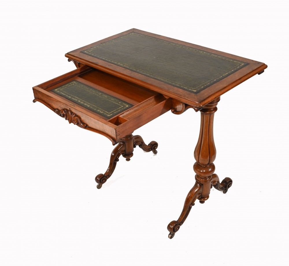 Victorian Writing Table Walnut Tulip Leg Desk 1880 photo vintage