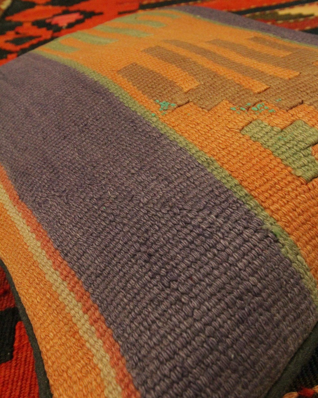 Tribal Wool Kilim Scatter Cushion Handmade Orange Purple Pillow Cover  37x40cm photo 50.0