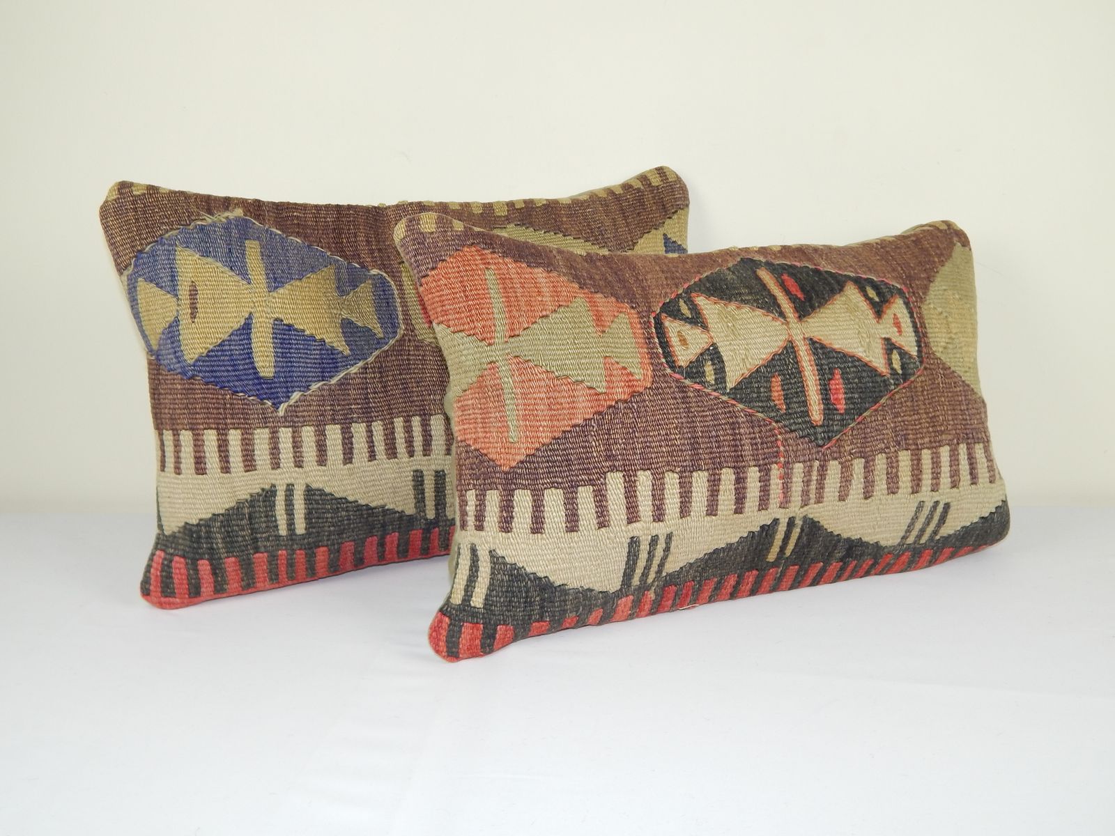 Turkish Lumbar Kilim Cushion Covers, Set Of 2 35x50 Cm photo Textiles