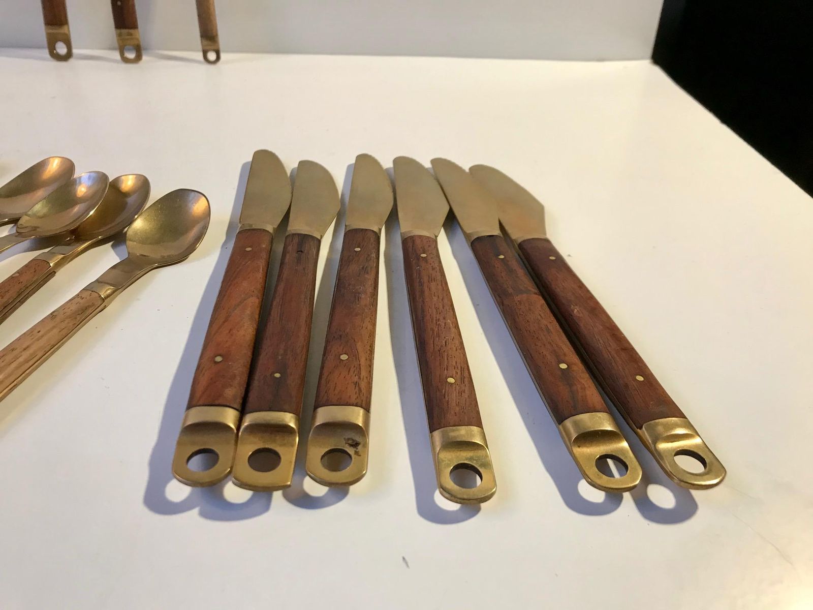 Danish Modern Brass And Teak Cutlery Set From Carl Cohr, 1960s photo for sale