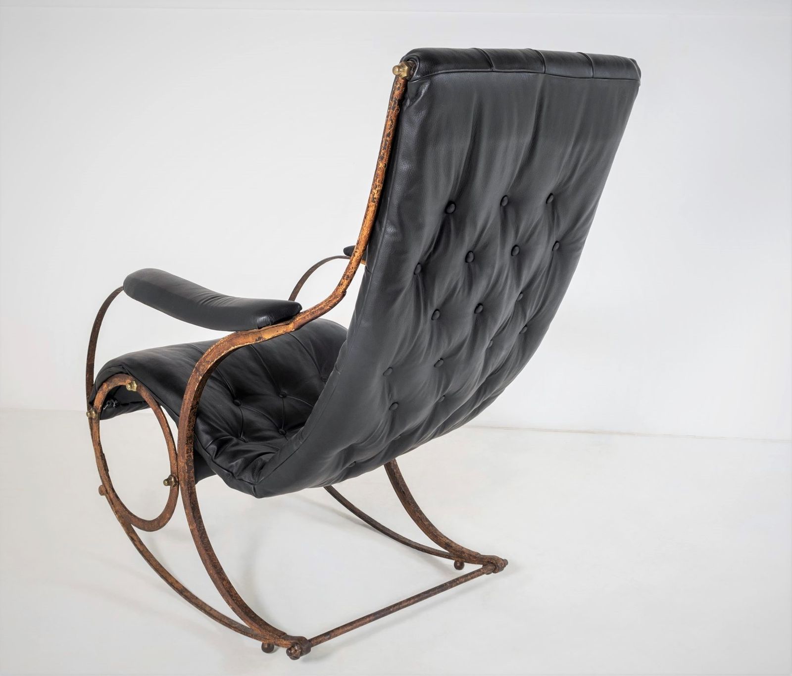 Historic 19th Century Antique Iron Frame Leather Sling Rocking Chair By R W Winfield Of England photo Furniture