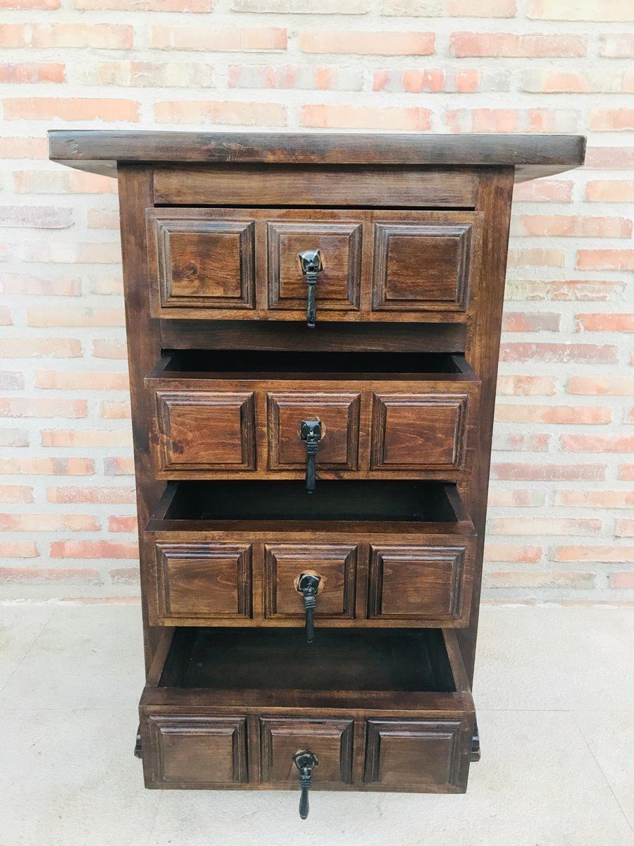 Antique Spanish Carved Walnut Chest Of Drawers photo for sale