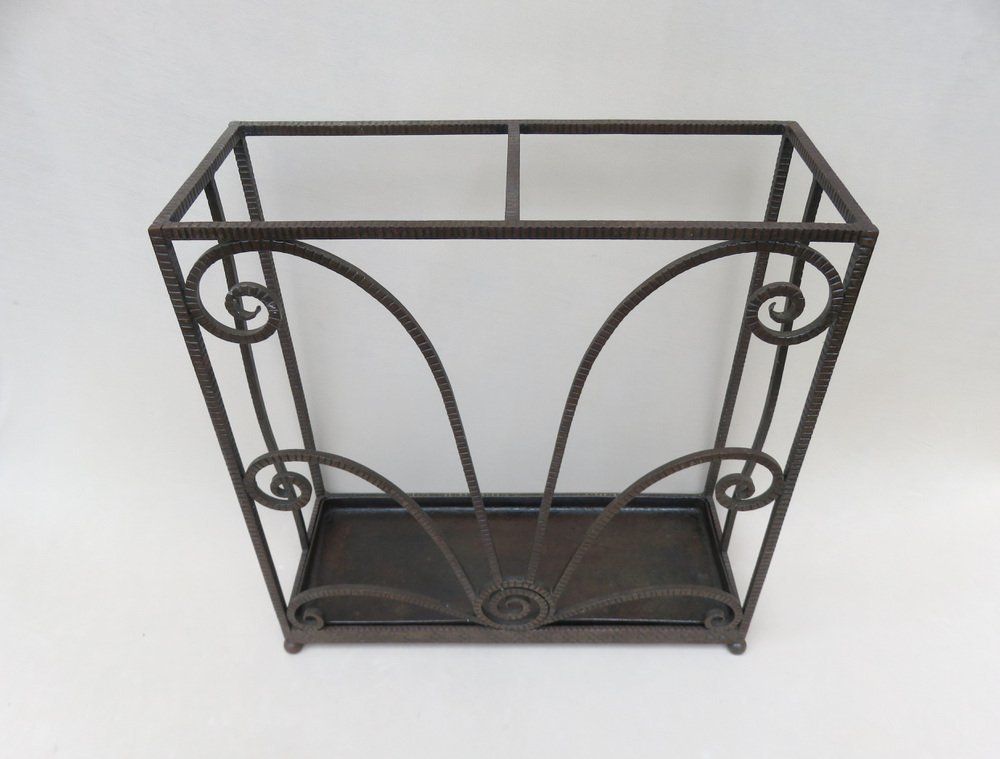 French Art Deco Umbrella Stand In Wrought Iron In The Style Of Edgar Brandt photo furniture