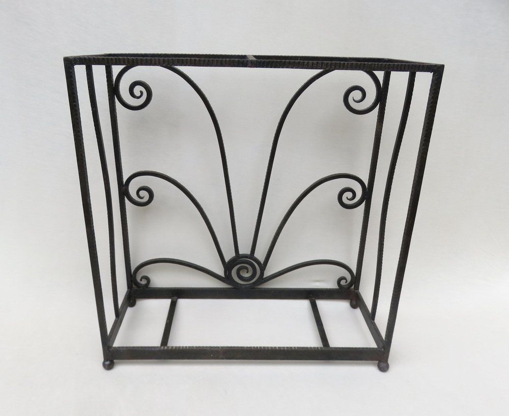 French Art Deco Umbrella Stand In Wrought Iron In The Style Of Edgar Brandt photo vintage