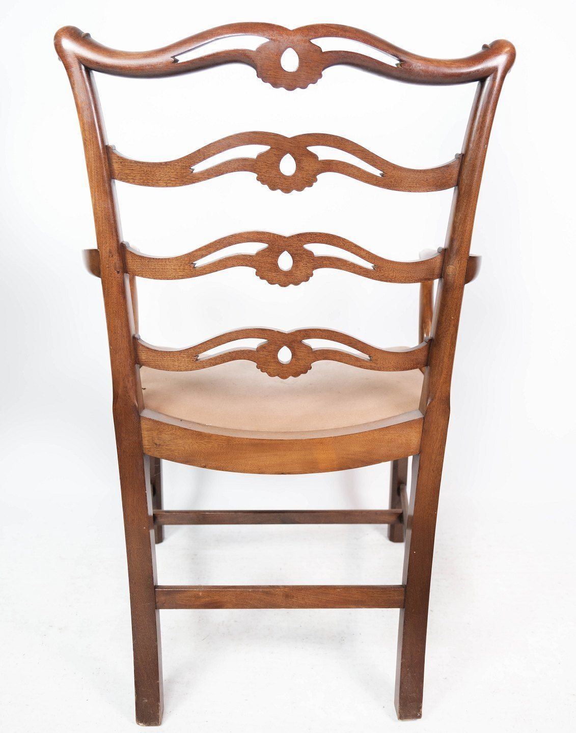 Antique Armchair Made Of Mahogany And Upholstered With Light Fabric From 1880s. photo for sale