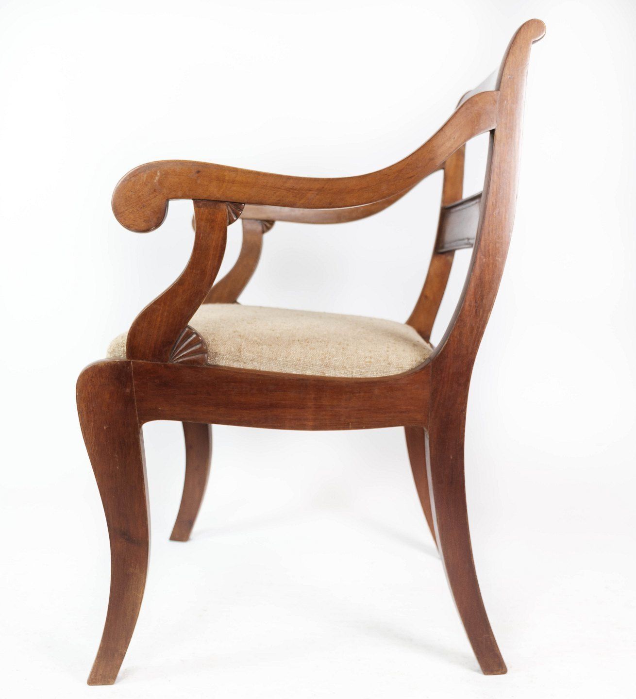Late Empire Armchair Of Mahogany And Upholstered With Light Fabric From The 1860s. photo furniture