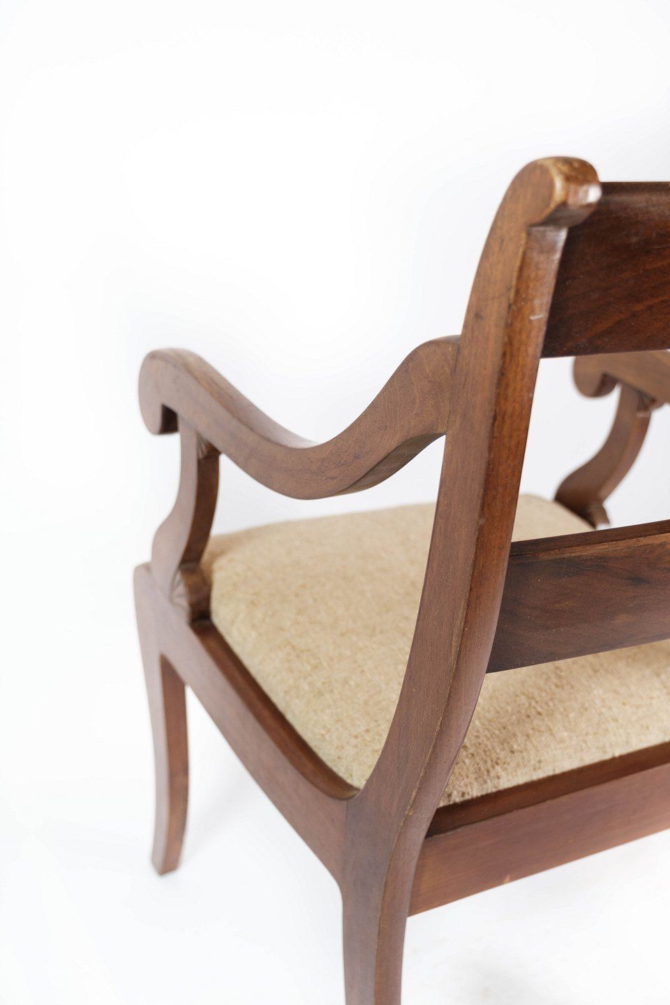 Late Empire Armchair Of Mahogany And Upholstered With Light Fabric From The 1860s. photo vinterior