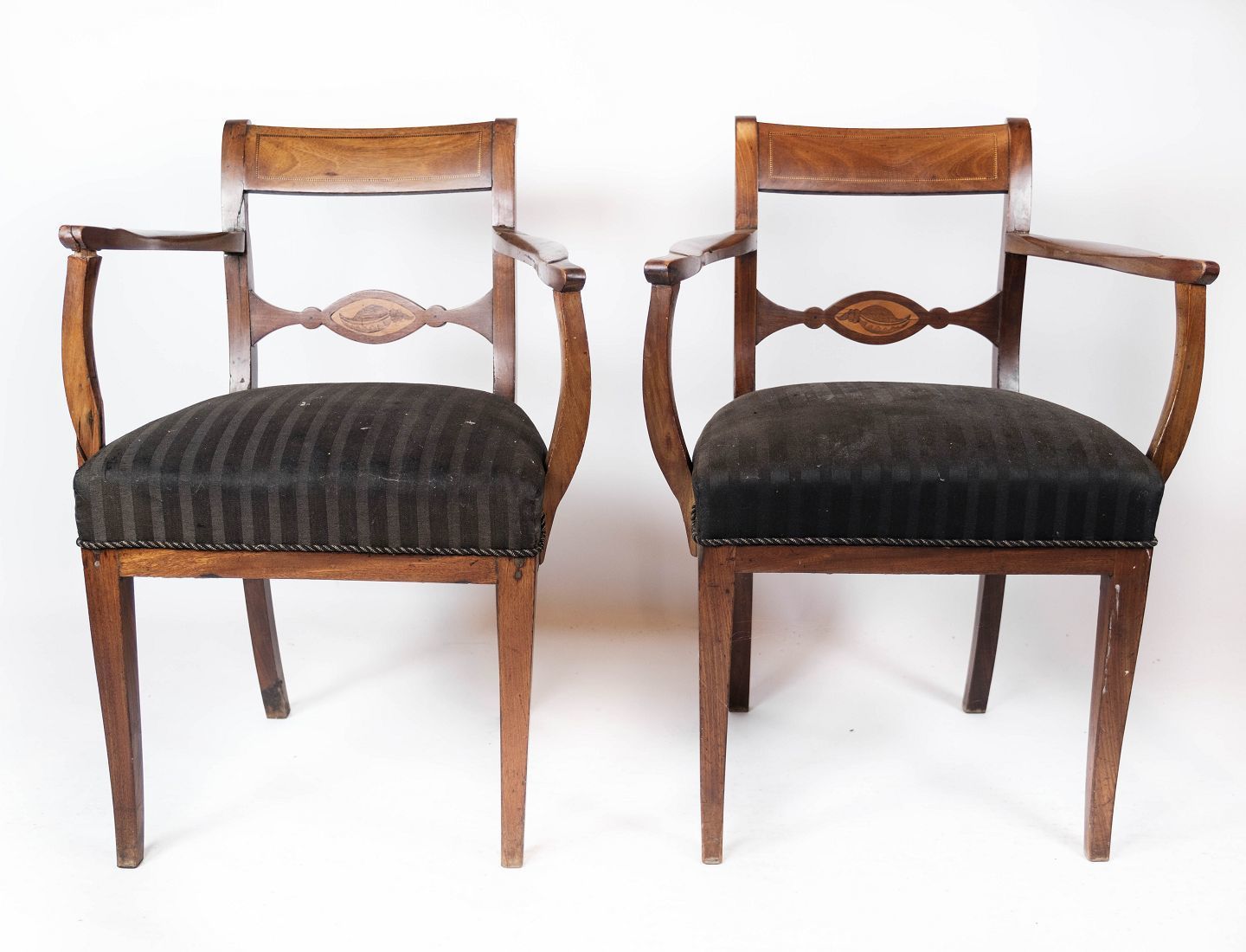 Set Of Two Mahogany Armchairs And Upholstered In Black Fabric, From The 1860s.