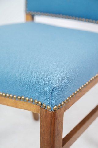 Dining Room Chair With Legs Of Light Mahogany And Upholstered With Light Blue Fabric Of Danish Design And Carpentry Work From The 1940s photo Furniture