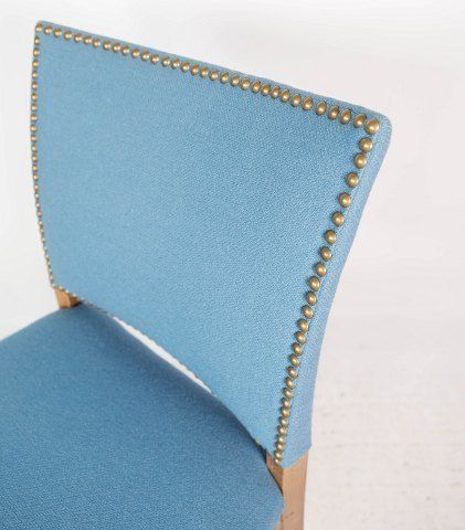 Dining Room Chair With Legs Of Light Mahogany And Upholstered With Light Blue Fabric Of Danish Design And Carpentry Work From The 1940s photo 395.0