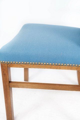 Dining Room Chair With Legs Of Light Mahogany And Upholstered With Light Blue Fabric Of Danish Design And Carpentry Work From The 1940s photo vinterior