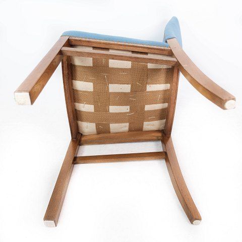 Dining Room Chair With Legs Of Light Mahogany And Upholstered With Light Blue Fabric Of Danish Design And Carpentry Work From The 1940s photo vintage