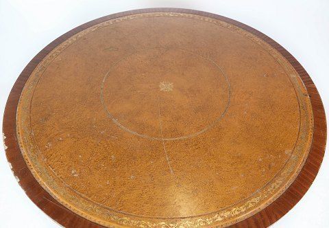 Antique Dining Table In Mahogany With Marquetry And Inlaid Leather From 1920s photo vintage