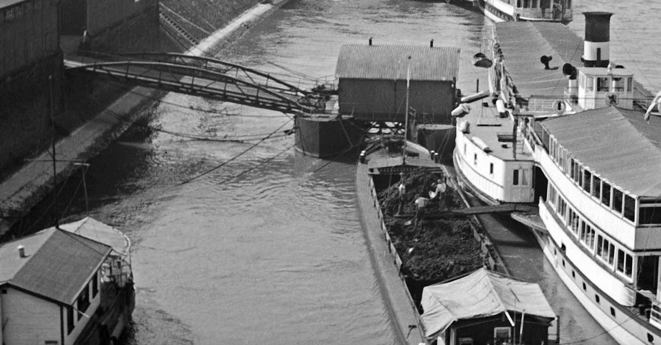 Karl Heinrich Lämmel Ships Anchoring At The Old City Of Duesseldorf, Germany 1937 Printed Later 1937/2021 photo furniture