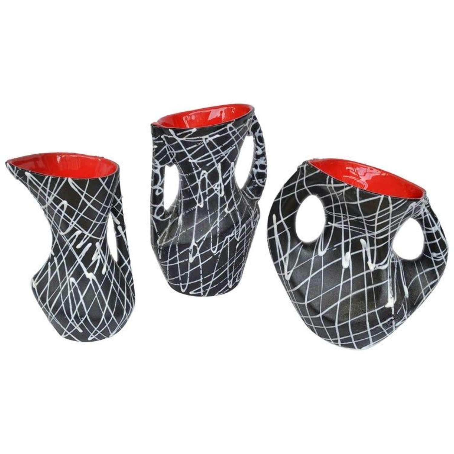Set Of Three Vallauris Ceramic Vases In Black & White