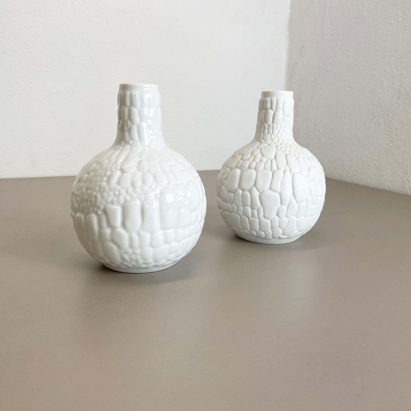 Set Of 2 Original Op Art Biscuit Porcelain Vases By Ak Kaiser, Germany, 1970s photo for sale