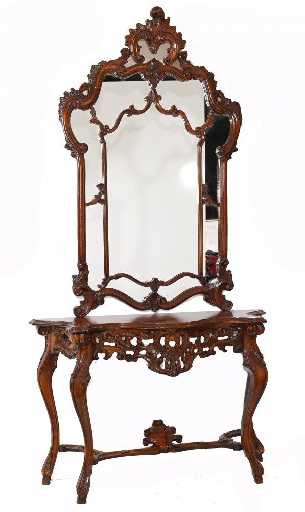 Italian Console Table Mirror Set Carved 1920