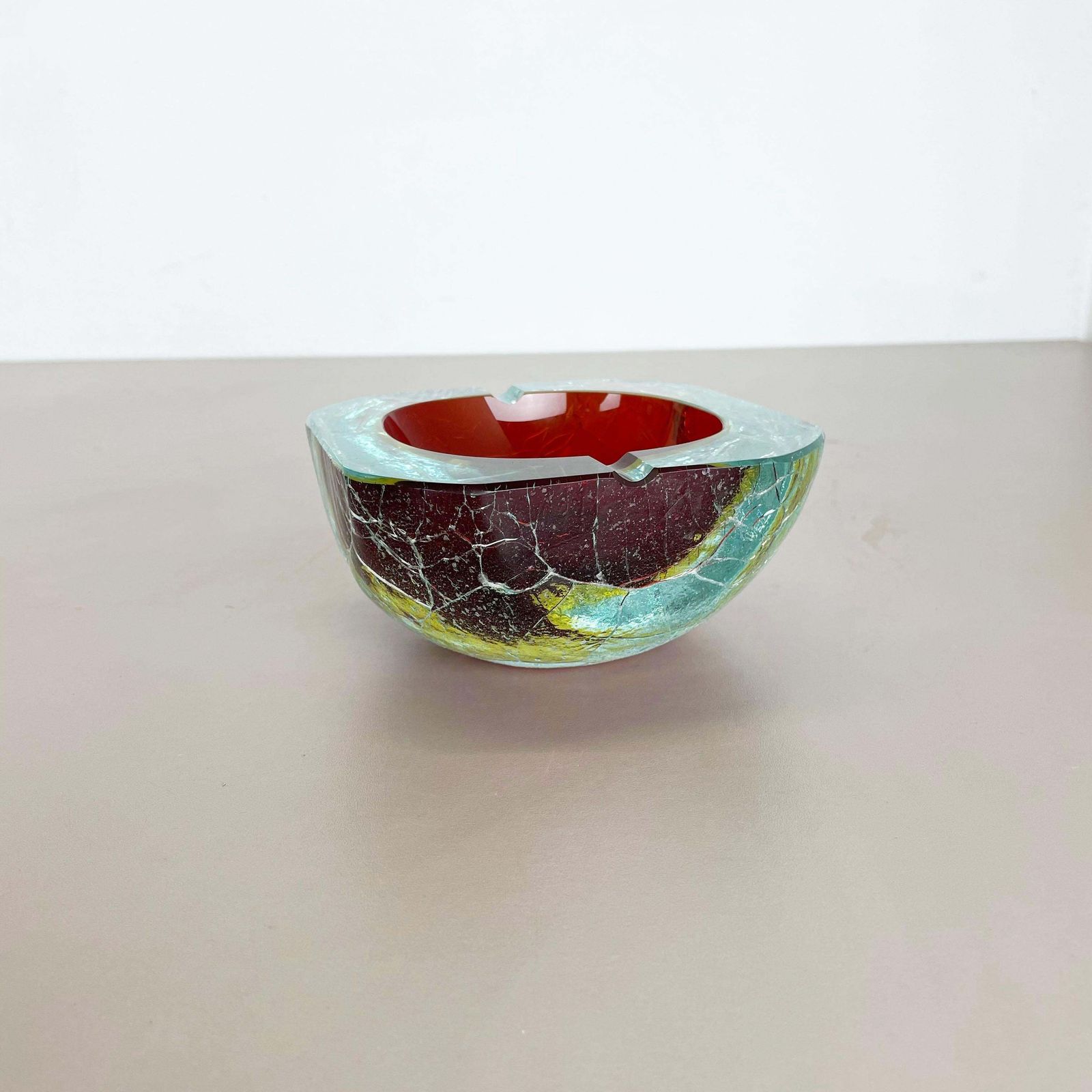 Large Murano Glass Crack Structure Bowl Shells Ashtray Element Italy 1970s photo for sale