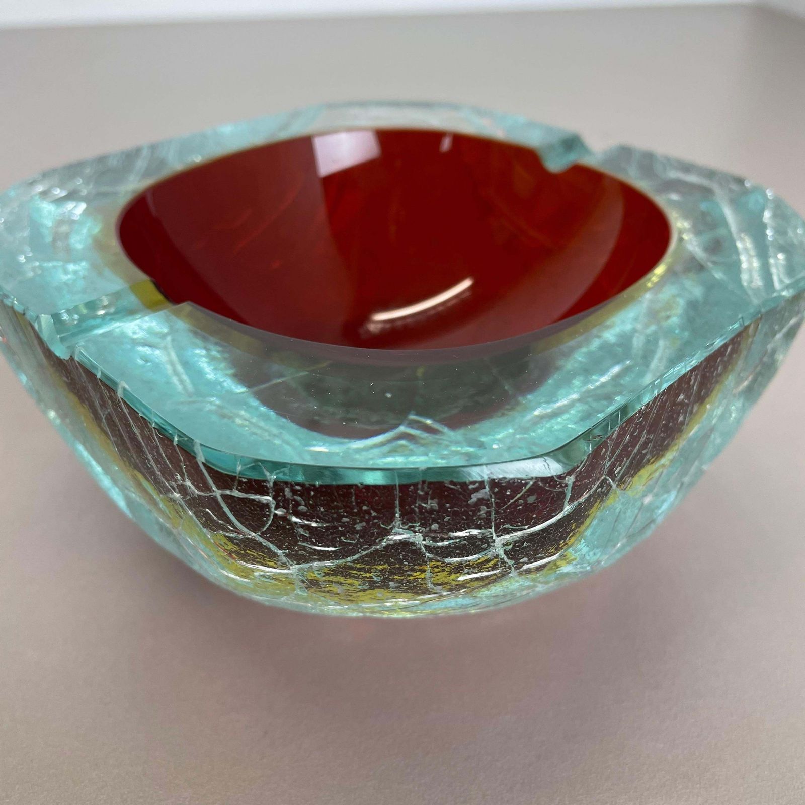 photo vinterior Large Murano Glass Crack Structure Bowl Shells Ashtray Element Italy 1970s