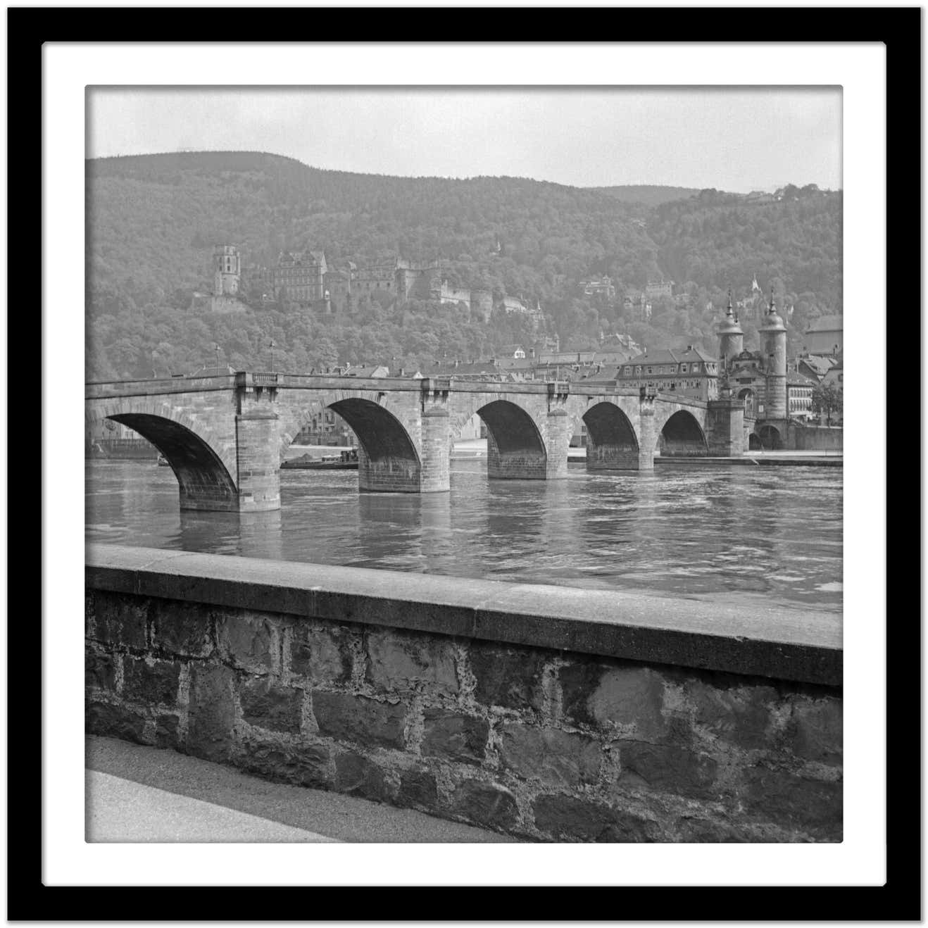 Karl Heinrich Lämmel Old Bidge, River Neckar And Heidelberg Castle, Germany 1938, Printed Later 1938/2021 photo Art