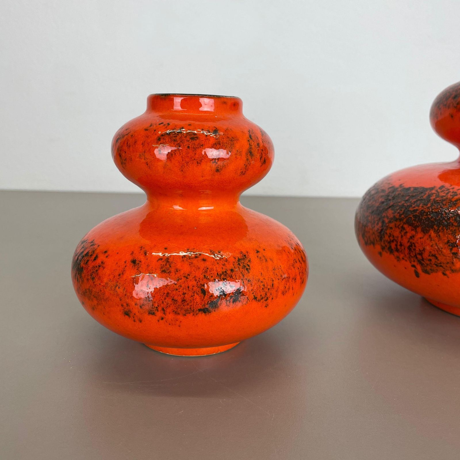 Set Of Two Pottery Fat Lava Vases "Orange" Made By Spara Ceramic, Germany 1970s photo vintage