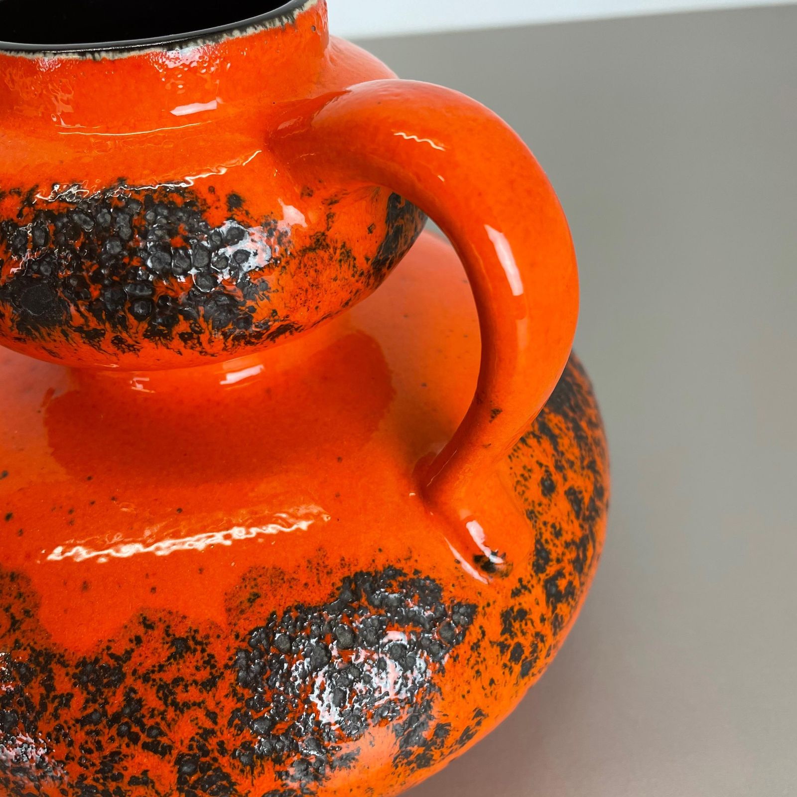 photo vintage Set Of Two Pottery Fat Lava Vases "Orange" Made By Spara Ceramic, Germany 1970s