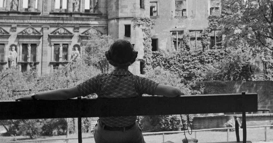 Karl Heinrich Lämmel Woman On Bench In Front Of Heidelberg Castle, Germany 1936, Printed Later 1936/2021 photo furniture