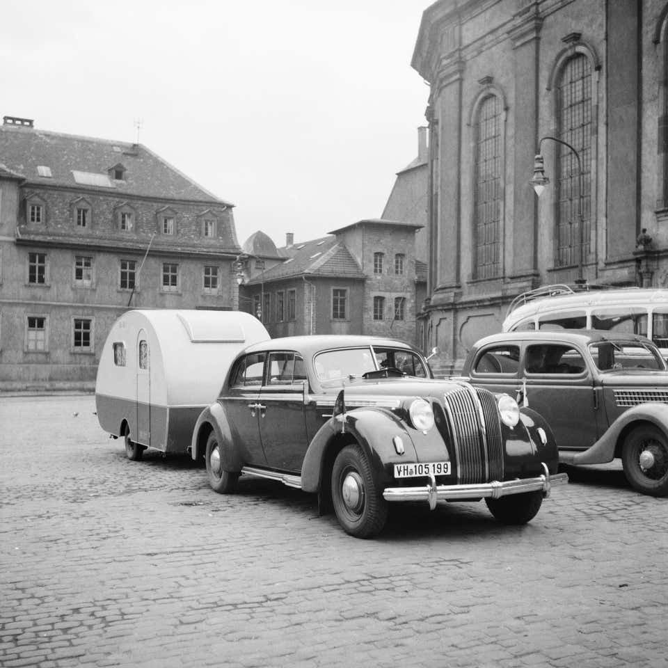 Karl Heinrich Lämmel Car, Trailer At Heiligeistkriche Church Heidelberg, Germany 1938, Printed Later 1938/2021