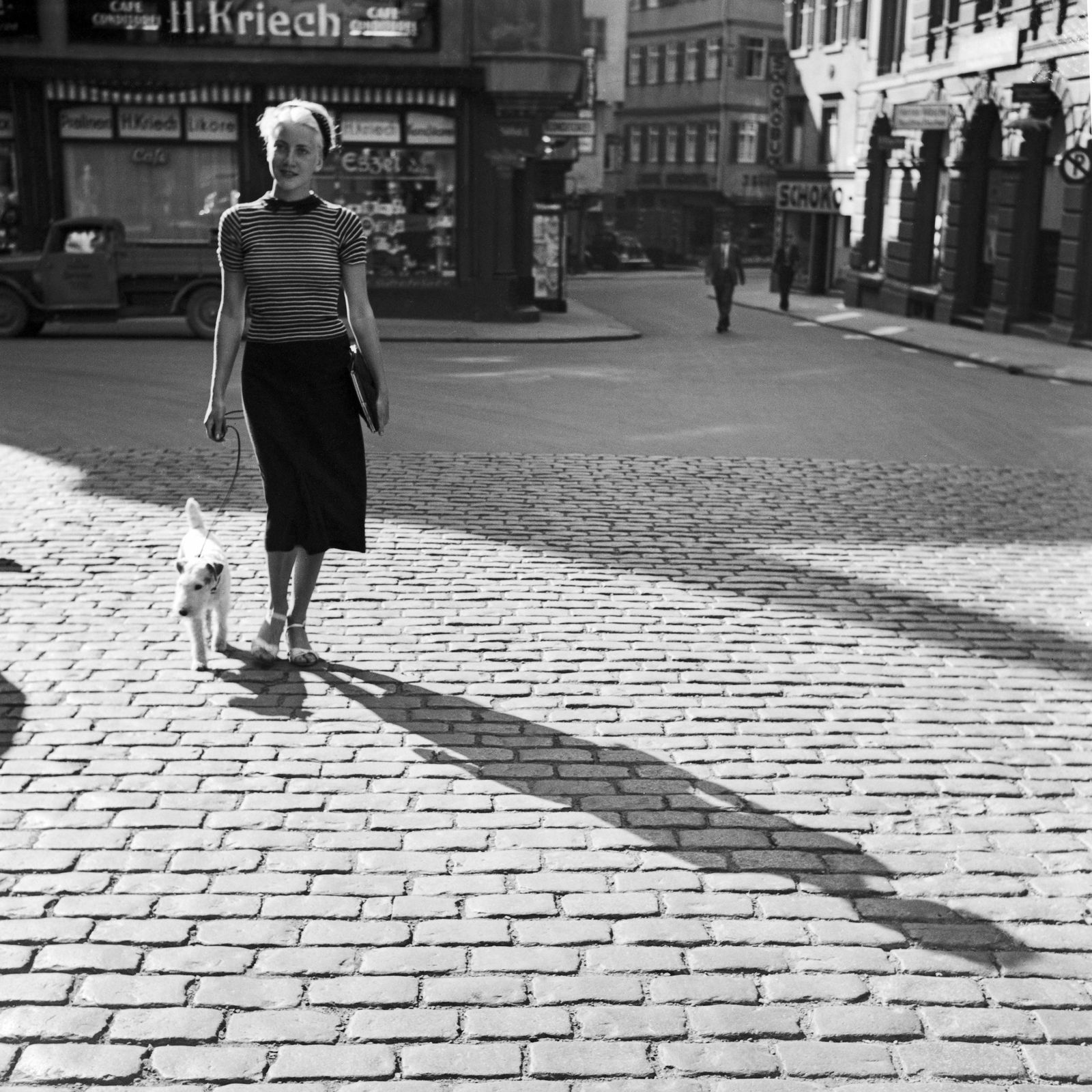Karl Heinrich Lämmel Lady Walking The Dog At Cafe Kriech, Stuttgart Germany 1935, Printed Later 1935/2021