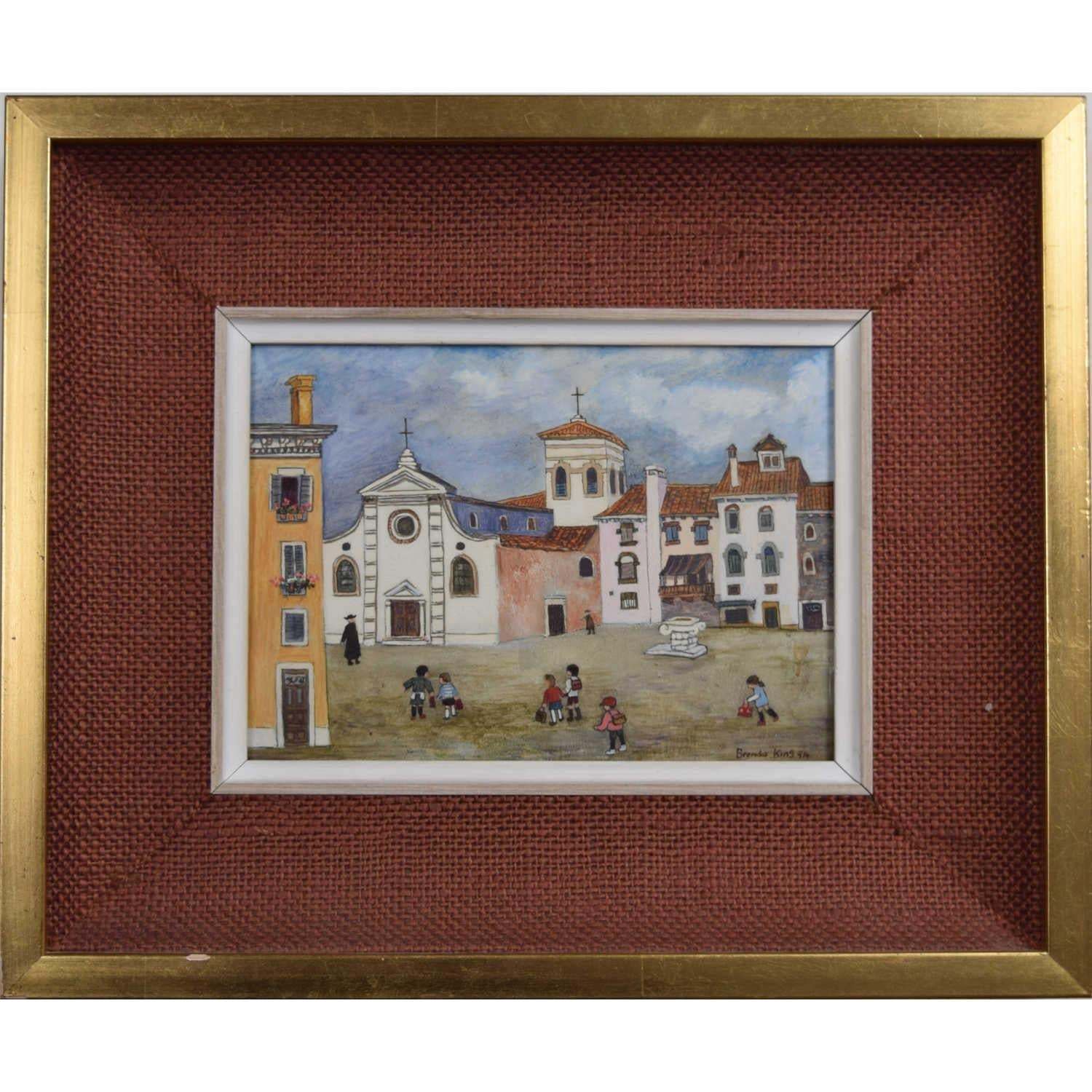 Brenda King, Venetian Schoolchildren  (1974) Oil On Board photo furniture