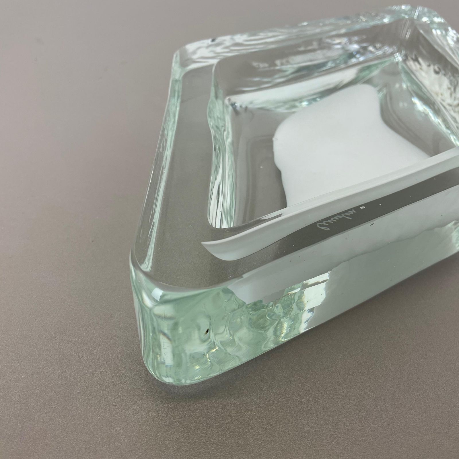 New Old Stock 3.4kg Murano Ice Glass Shell Bowl Antonio Da Ros Cenedese, 1970 photo buy